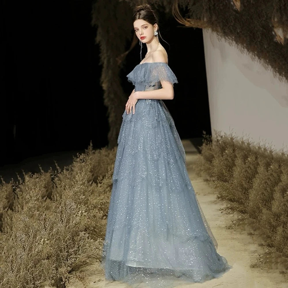 Elegant Evening Dress for Women 2025 Luxury Off the Shoulder Beads Tiered Ruffles Formal Prom Wedding Party Gowns Customized