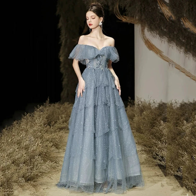 Elegant Evening Dress for Women 2025 Luxury Off the Shoulder Beads Tiered Ruffles Formal Prom Wedding Party Gowns Customized