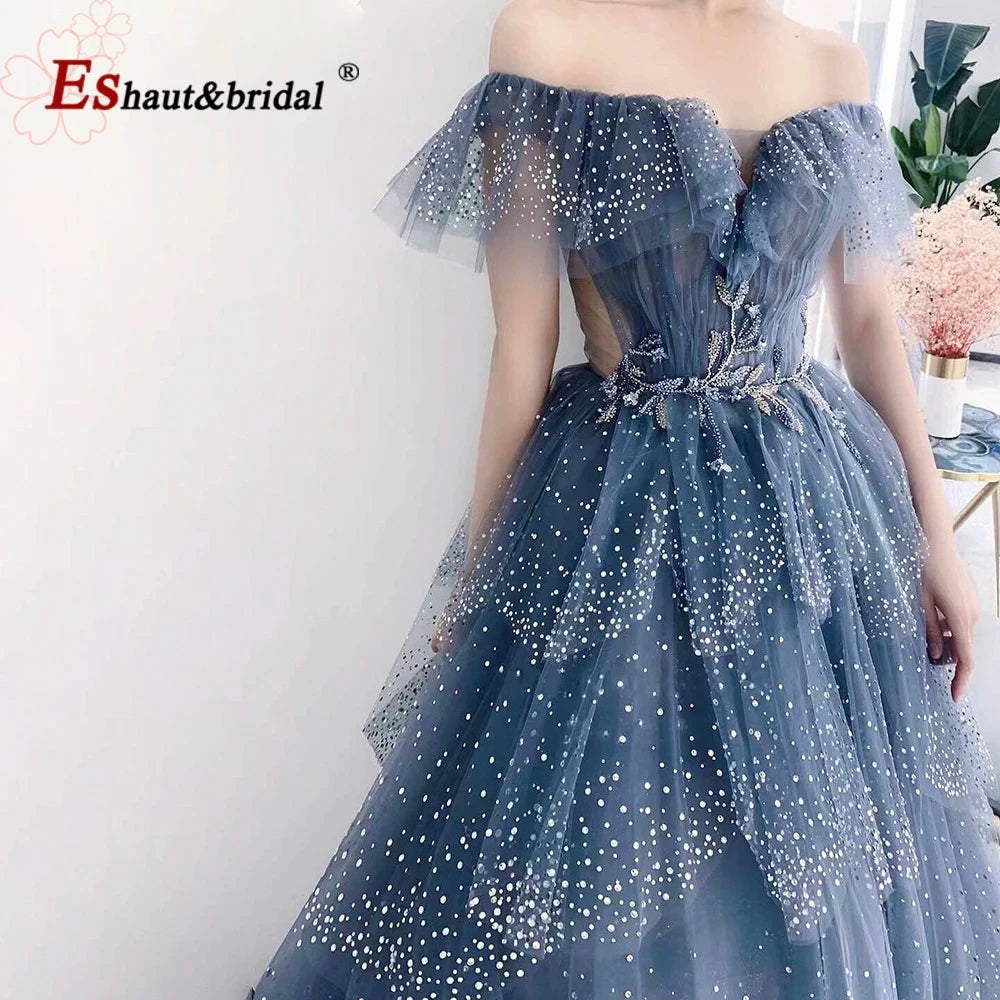 Elegant Evening Dress for Women 2025 Luxury Off the Shoulder Beads Tiered Ruffles Formal Prom Wedding Party Gowns Customized