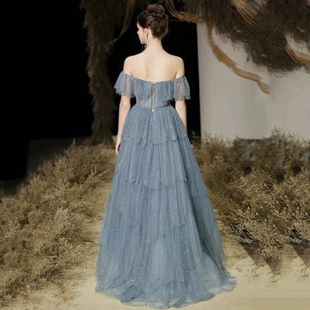 Elegant Evening Dress for Women 2025 Luxury Off the Shoulder Beads Tiered Ruffles Formal Prom Wedding Party Gowns Customized