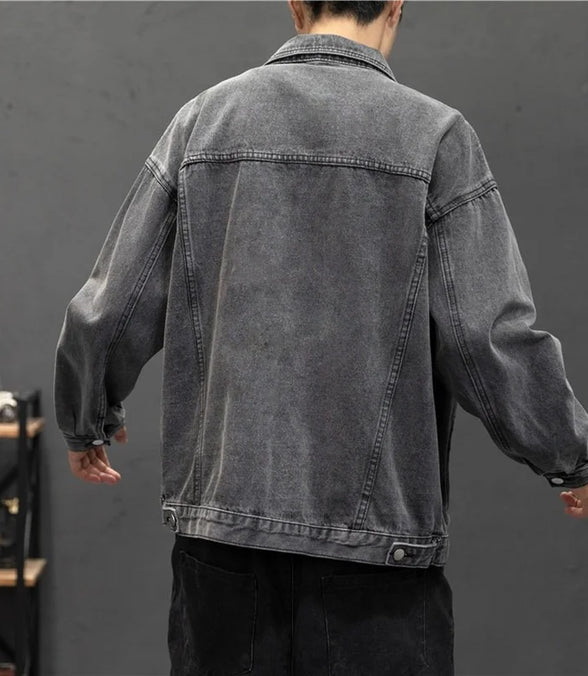 New Denim Jacket Men Vintage Jean Coats Streetwear Fashion Jean Jacket Men Turn Down Collar Denim Outerwear Cotton Bomber Jacket