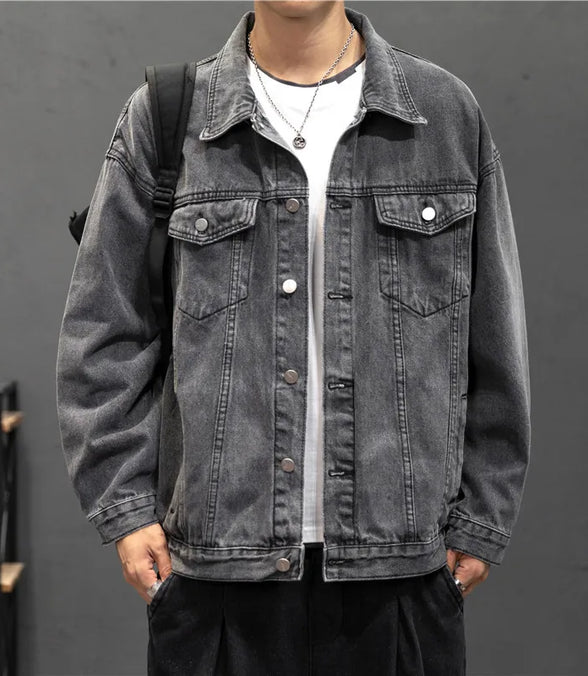 New Denim Jacket Men Vintage Jean Coats Streetwear Fashion Jean Jacket Men Turn Down Collar Denim Outerwear Cotton Bomber Jacket