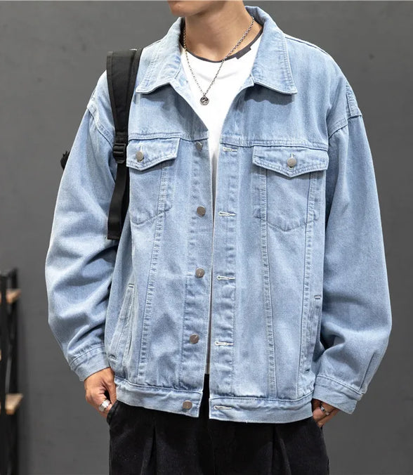 New Denim Jacket Men Vintage Jean Coats Streetwear Fashion Jean Jacket Men Turn Down Collar Denim Outerwear Cotton Bomber Jacket