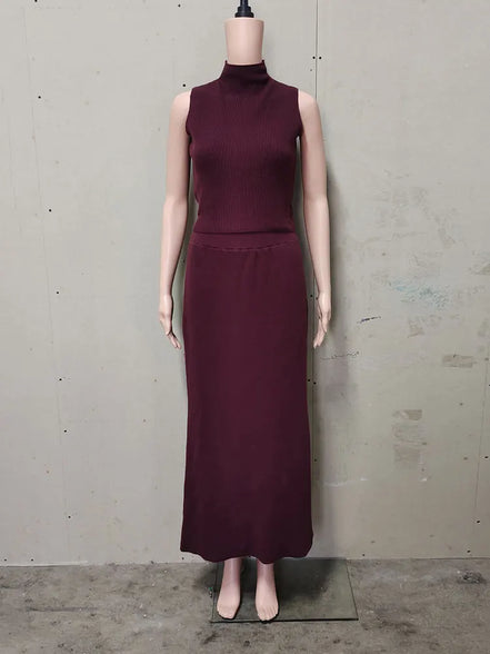 Tossy Elegant Knitwear 2 Piece-Set Long Dress Female Ribbed Sweater Pullover And Loose Patchwork Maxi Skirt Sets Ladies Outfits