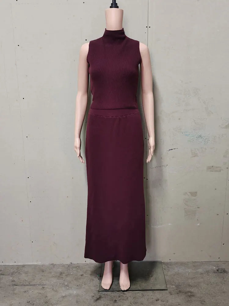 Tossy Elegant Knitwear 2 Piece-Set Long Dress Female Ribbed Sweater Pullover And Loose Patchwork Maxi Skirt Sets Ladies Outfits