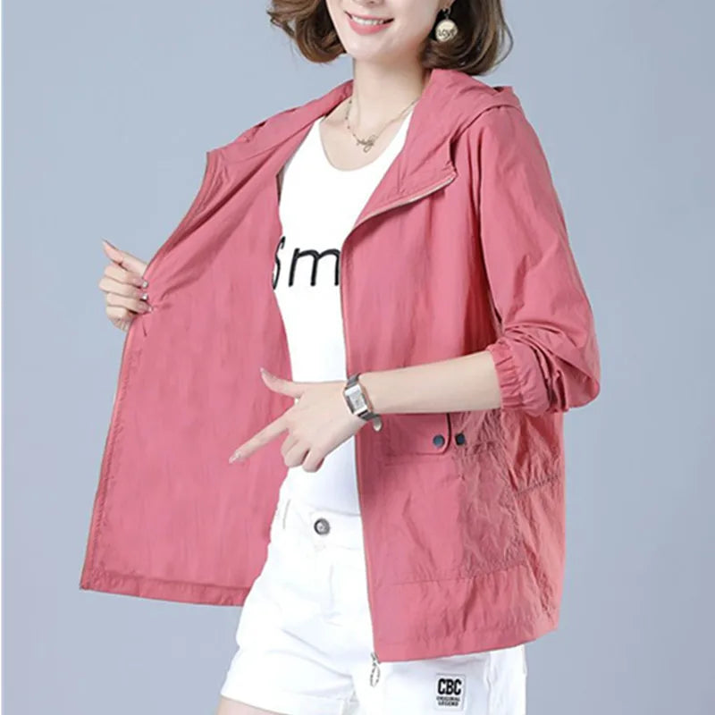 Women's Jacket 2025 New Summer Thin Coat Casual Windbreaker Female Sun Protection Jacket Basic Zipper Coat Tops