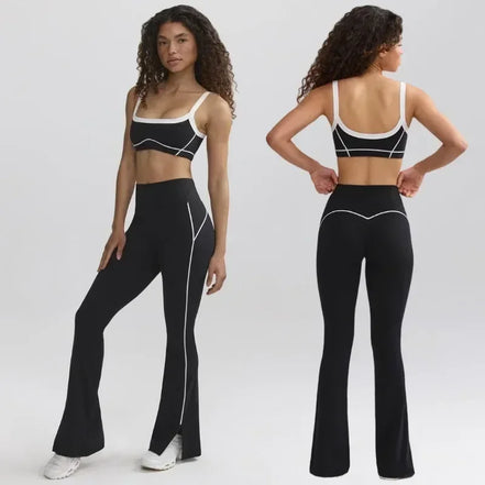 Seamless Yoga Sets Sports Fitness High Waist Hip-lifting Flared Pants Backless Bra Suits Workout Gym Leggings Sets for Women