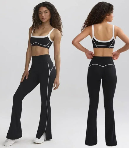 Seamless Yoga Sets Sports Fitness High Waist Hip-lifting Flared Pants Backless Bra Suits Workout Gym Leggings Sets for Women