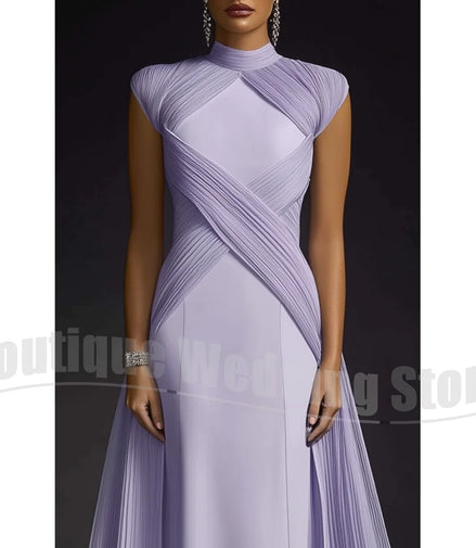 Evening Dresses for Women Fashion Pleated Draped Prom Gowns Slim Elegant High Collar Sleeveless Floor Length Party Dresses