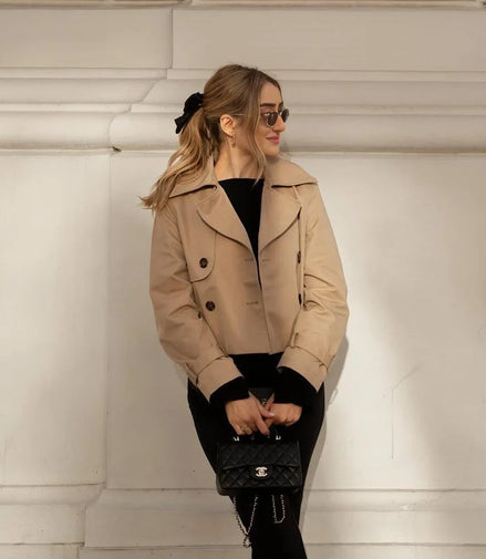 Ladies Vintage Cropped Trench Spring Autumn Jacket Women Streetwear Double Breasted Long Sleeve Top Female Chic Coat Outfits