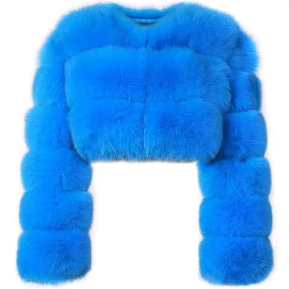 Women Faux Fox Fur Coat Solid Short Jacket V Neck Solid Long Sleeve Thick Warm Fur Office Lady Elegant Casual 2025 Autumn Winter