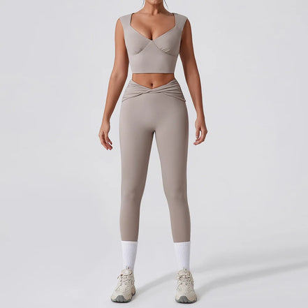 2PCS Women Yoga Set Workout Pant Outfits Fitness Sportswear Gym Tracksuit High Waist Flare Leggings Sports Bra Athletic Wear