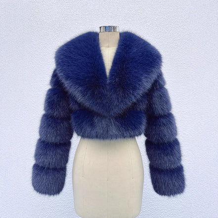 Faux Fox Fur Coat Women Short Jacket Turn Down Collar Long Sleeves Thick Slim Y2k Casual Jackets Office Lady 2025 Autumn Winter