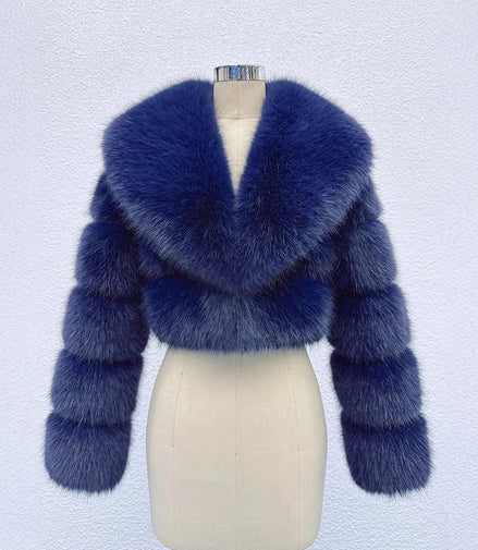 Faux Fox Fur Coat Women Short Jacket Turn Down Collar Long Sleeves Thick Slim Y2k Casual Jackets Office Lady 2025 Autumn Winter