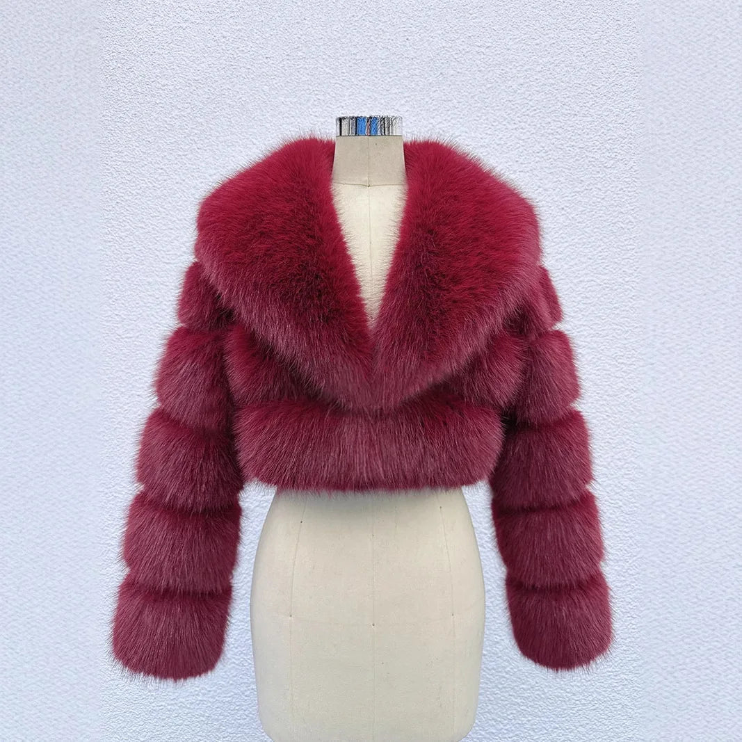 Faux Fox Fur Coat Women Short Jacket Turn Down Collar Long Sleeves Thick Slim Y2k Casual Jackets Office Lady 2025 Autumn Winter