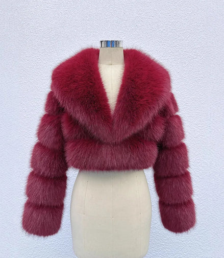 Faux Fox Fur Coat Women Short Jacket Turn Down Collar Long Sleeves Thick Slim Y2k Casual Jackets Office Lady 2025 Autumn Winter
