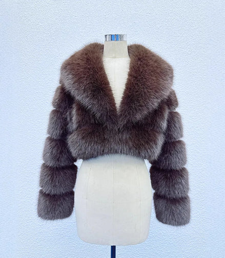 Faux Fox Fur Coat Women Short Jacket Turn Down Collar Long Sleeves Thick Slim Y2k Casual Jackets Office Lady 2025 Autumn Winter