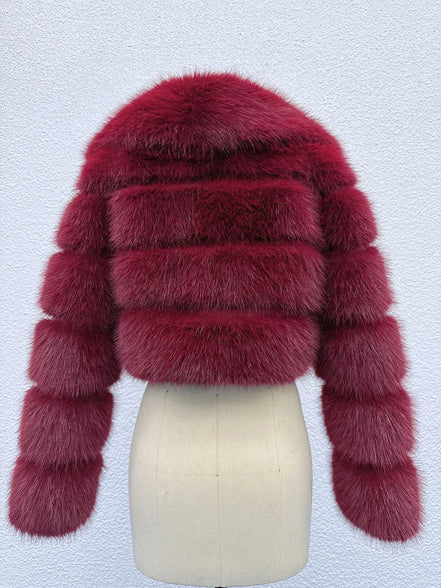 Faux Fox Fur Coat Women Short Jacket Turn Down Collar Long Sleeves Thick Slim Y2k Casual Jackets Office Lady 2025 Autumn Winter