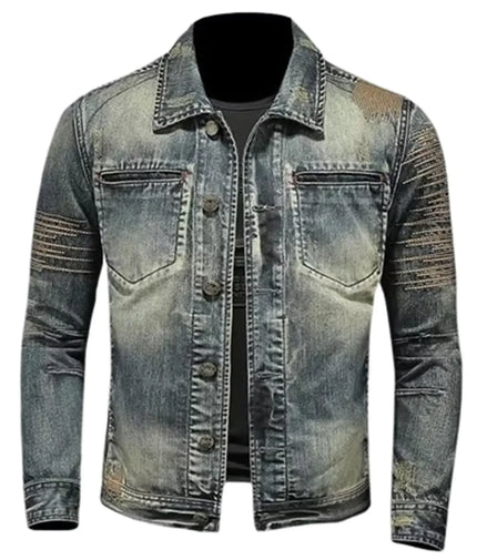 Vintage Denim Jacket With Zip Stand Up Cotton Slim Fit Denim Coat Winter Fashion New Men'S Cotton Jacket Winter Jacket Men