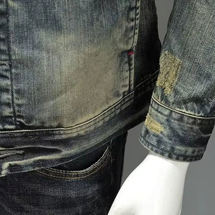 Vintage Denim Jacket With Zip Stand Up Cotton Slim Fit Denim Coat Winter Fashion New Men'S Cotton Jacket Winter Jacket Men