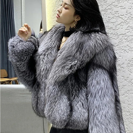 Women's fur coat short style fashion imitation fox hair whole fur coat autumn winter new casual lady jacket