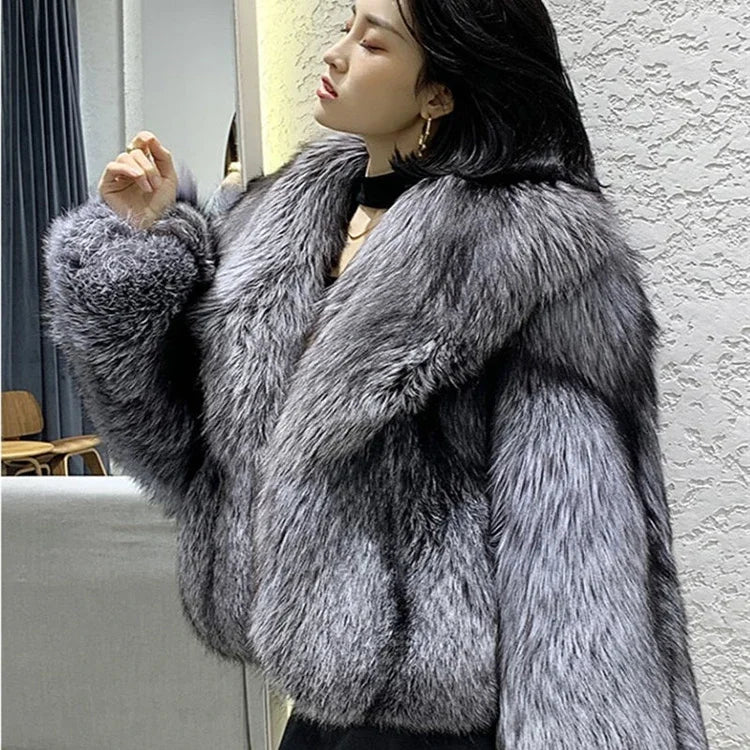 Women's fur coat short style fashion imitation fox hair whole fur coat autumn winter new casual lady jacket