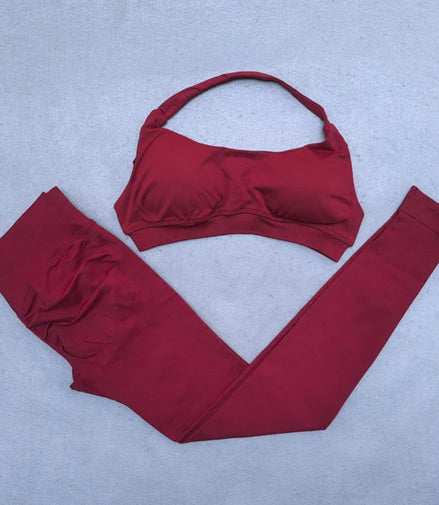 Legging Set Seamless Yoga Set Women Sportswear Scrunch Bum Gym Leggings Halter Sports Bra 2 Piece Workout Clothes