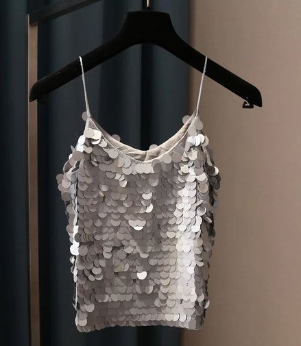 Fashion Women Sequined Tank Top New Sexy V Neck Strap Camis Club Girls Sequin Sleeveless Short Camisole Vest Tops SF792