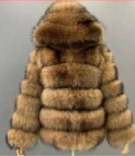 Winter Warm fox fur hooded coat Thick Faux Fur Hooded Jacket luxury women's winter coat faux fur coat High Quality