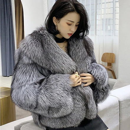 Women's fur coat short style fashion imitation fox hair whole fur coat autumn winter new casual lady jacket