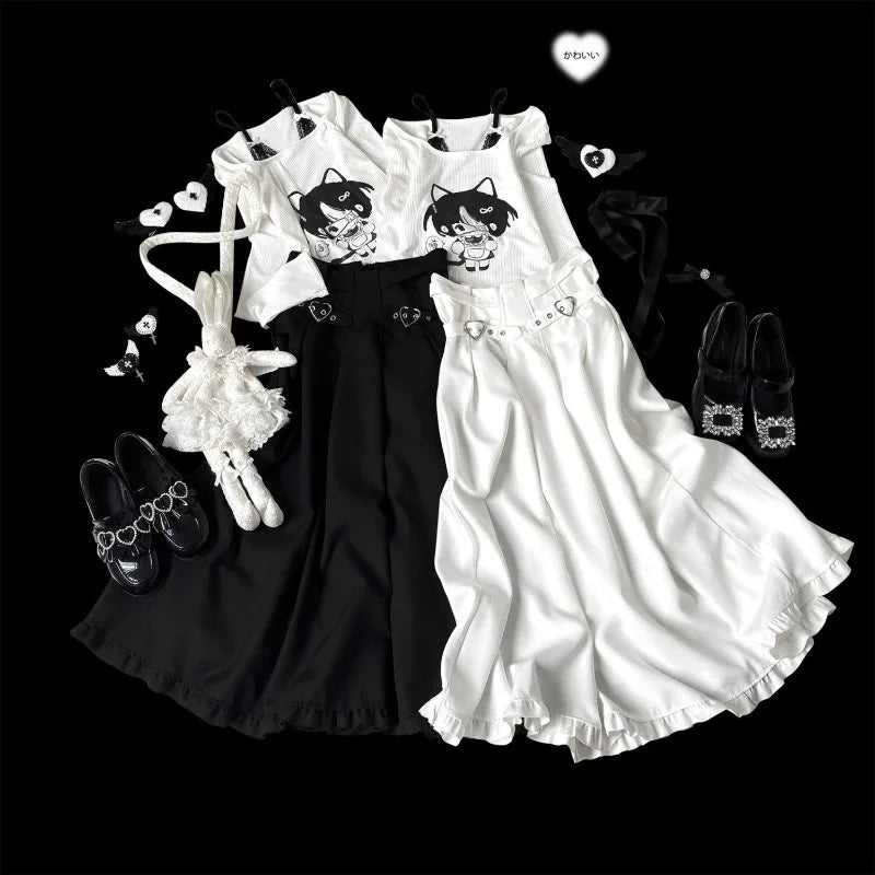 High Waist White Skirts for Women 2025 Faldas Mujer De Moda Japanese Jupe Tunic A-line Saia Ruffles Fashion Loose Cute Y2k Skirt