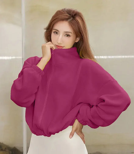 Women Loose Cropped Jacket Loose Zipper Sweatshirt Y2k Long Sleeve Coat Cardigan Sportswear Streetwear Drawstring Tops Clothing