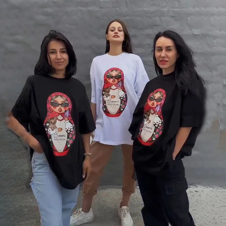 Funny Graphic Tees Oversized Summer O Neck Casual Streetwear T Shirt Women Black Short Sleeve Top Long Chic Basic Clothes