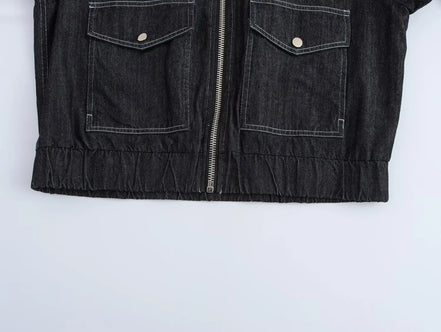 2025 new women's clothing European and American style French fashion versatile denim effect jacket long sleeve coat