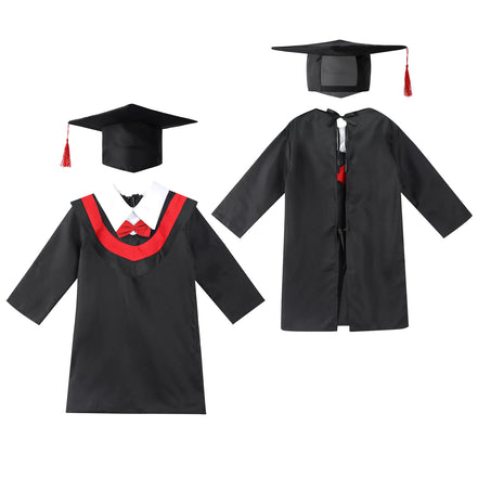 Boys Girls Graduation Gown Kids Students Bachelor Costumes Primary School Uniforms Gown with Tassel Cap for Role Play Costume