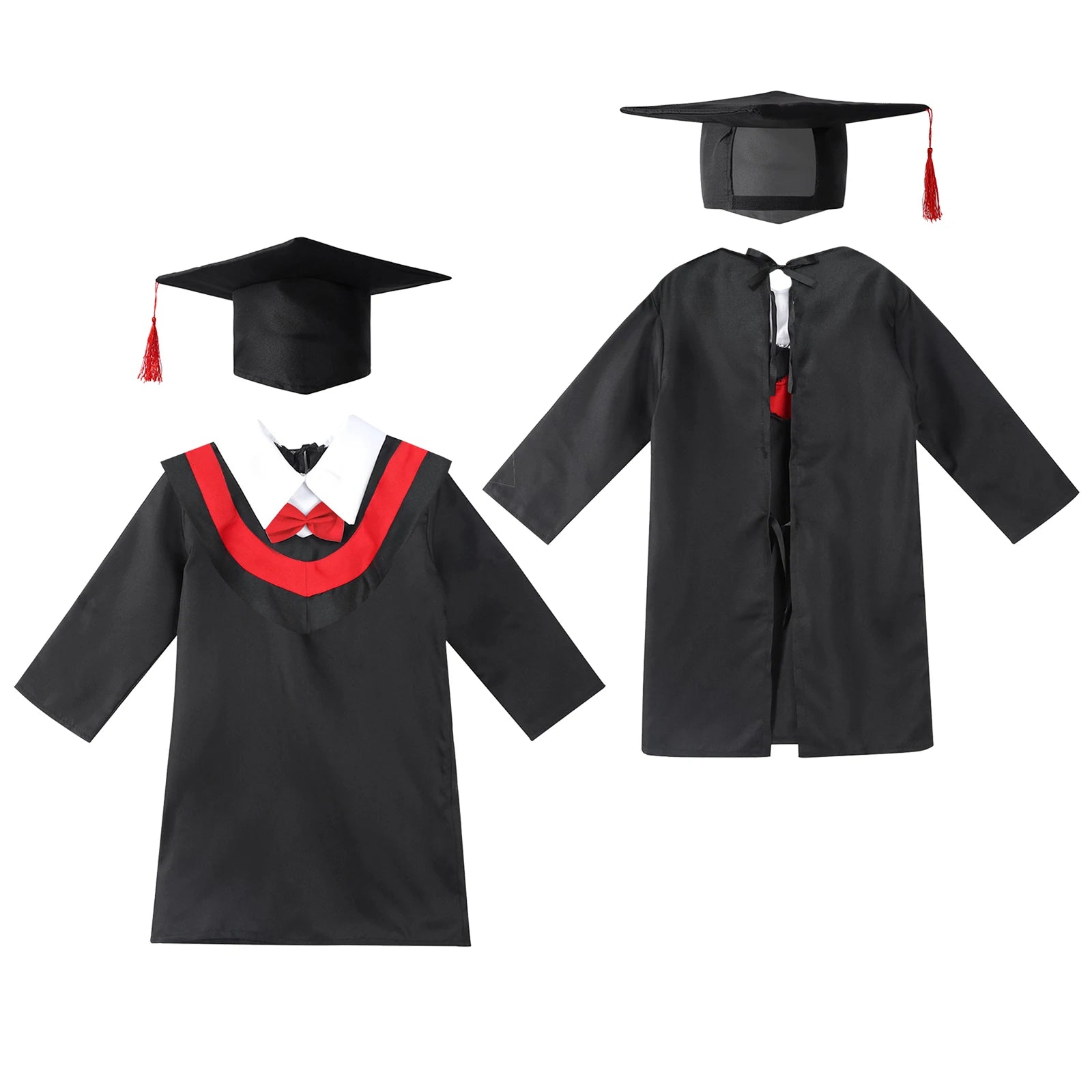 Boys Girls Graduation Gown Kids Students Bachelor Costumes Primary School Uniforms Gown with Tassel Cap for Role Play Costume