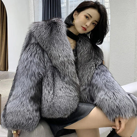 Women's fur coat short style fashion imitation fox hair whole fur coat autumn winter new casual lady jacket