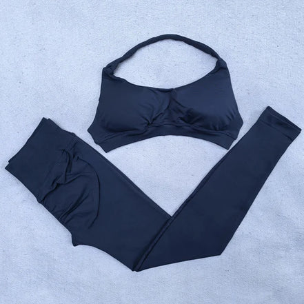 Legging Set Seamless Yoga Set Women Sportswear Scrunch Bum Gym Leggings Halter Sports Bra 2 Piece Workout Clothes