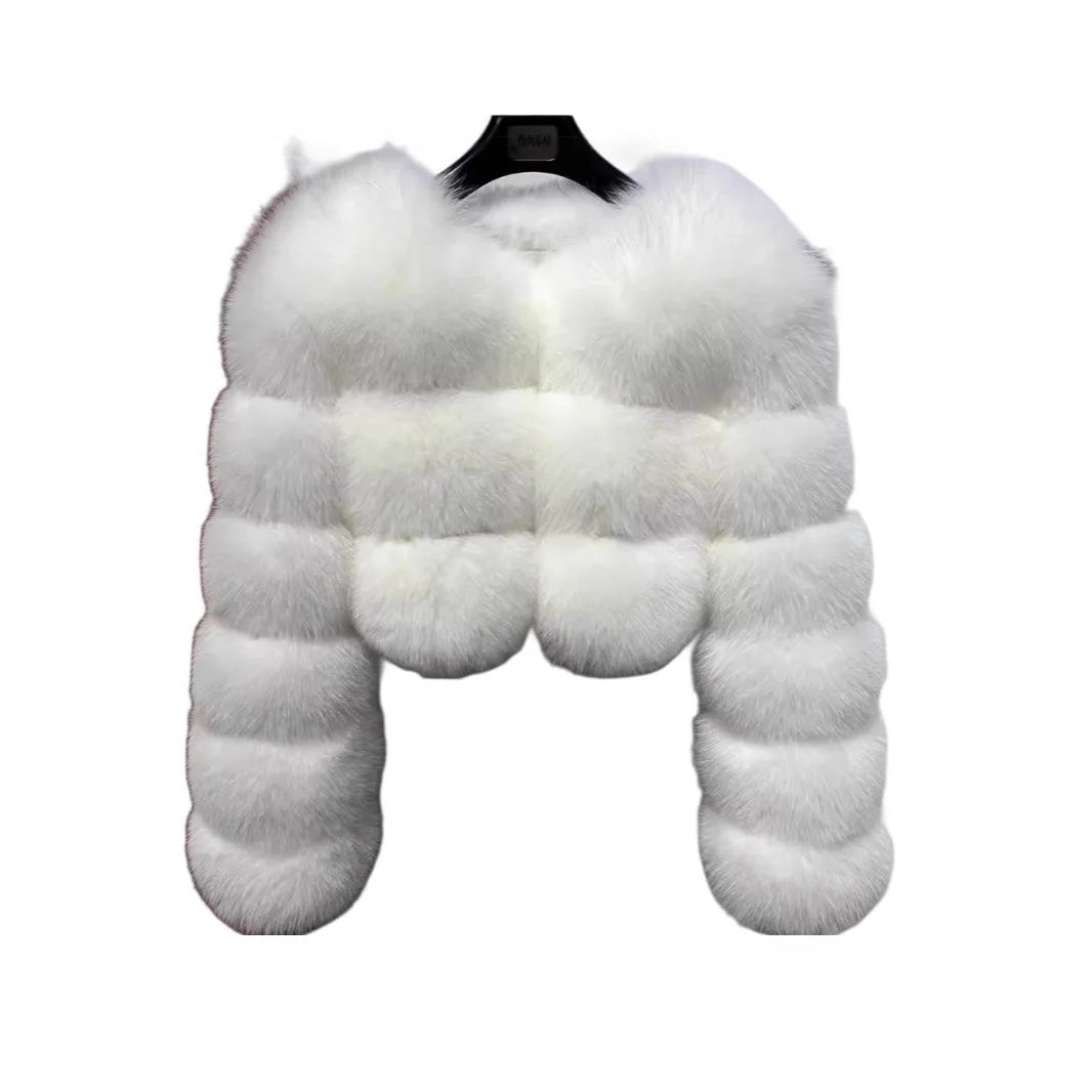 Women Faux Fox Fur Coat Solid Short Jacket V Neck Solid Long Sleeve Thick Warm Fur Office Lady Elegant Casual 2025 Autumn Winter
