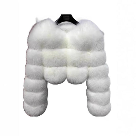 Women Faux Fox Fur Coat Solid Short Jacket V Neck Solid Long Sleeve Thick Warm Fur Office Lady Elegant Casual 2025 Autumn Winter