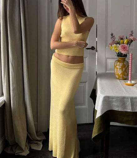 Tossy Elegant Knitwear 2 Piece-Set Long Dress Female Ribbed Sweater Pullover And Loose Patchwork Maxi Skirt Sets Ladies Outfits