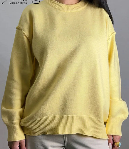 Oversized Fall Yellow Sweaters For Women 2025 Brown Crewneck Sweater Top Ladies Office Warm Knitted Woman Pullovers Winter Grey