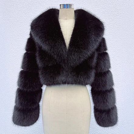 Faux Fox Fur Coat Women Short Jacket Turn Down Collar Long Sleeves Thick Slim Y2k Casual Jackets Office Lady 2025 Autumn Winter