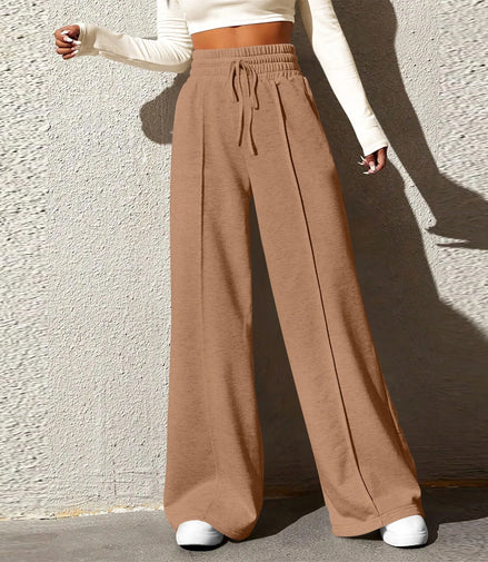 Women's Fashion Solid Colour High Waisted Drawstring Waist Wide Leg Sweatpants with Pockets Casual Loose Yoga Pants NEW 202