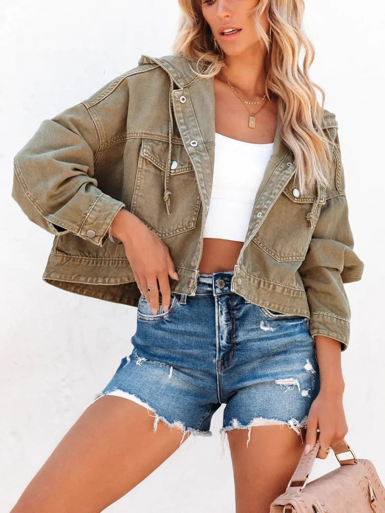 Fashion New Jackets for Women 2022 Hooded Denim Jacket Women Vintage Jean Coats Casual Long Sleeve Top Clothes Women Streetwear