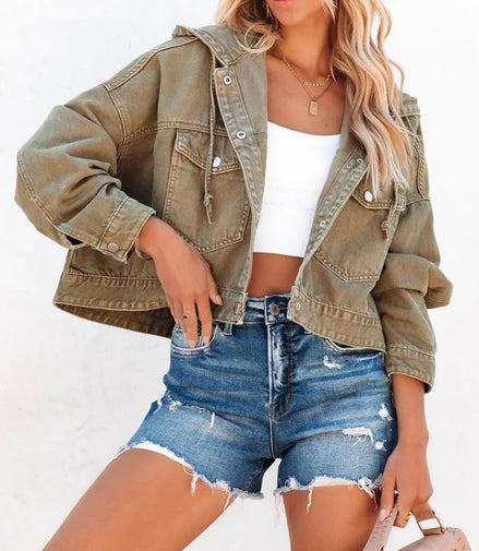 Fashion New Jackets for Women 2022 Hooded Denim Jacket Women Vintage Jean Coats Casual Long Sleeve Top Clothes Women Streetwear
