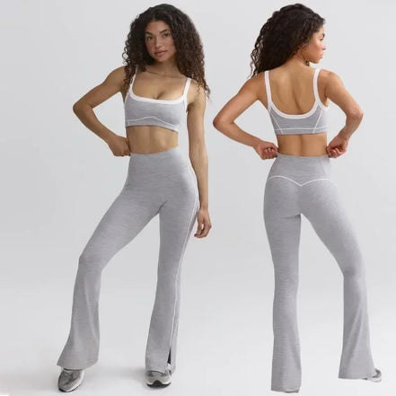 Seamless Yoga Sets Sports Fitness High Waist Hip-lifting Flared Pants Backless Bra Suits Workout Gym Leggings Sets for Women