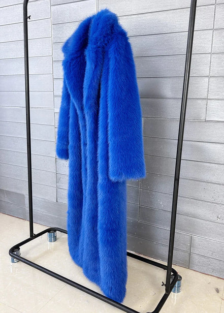 Long Faux Fur Coat Women Autumn Winter Large Jacket Overcoat White Turn Down Collar Pockets Thick Coat Warm Jackets Maxi Coats