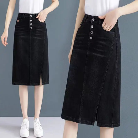 High Waist Jeans Skirts for Women with Slit Pocket Woman Denim Skirt Cheap Y2k Vintage New in Clothing Sales Stylish Summer 2024