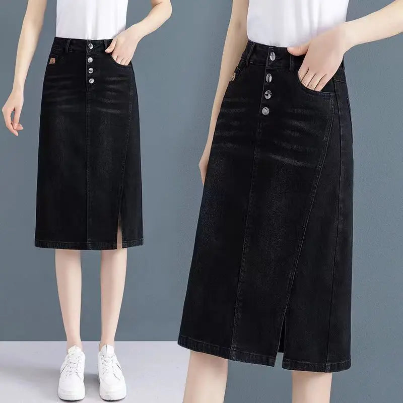 High Waist Jeans Skirts for Women with Slit Pocket Woman Denim Skirt Cheap Y2k Vintage New in Clothing Sales Stylish Summer 2024